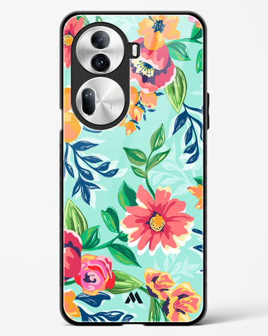 Flower Print on Canvas Glass Case Phone Cover (Oppo)