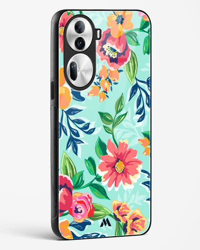 Flower Print on Canvas Glass Case Phone Cover (Oppo)