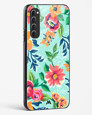 Flower Print on Canvas Glass Case Phone Cover (Oppo)