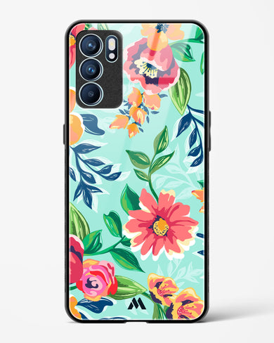 Flower Print on Canvas Glass Case Phone Cover (Oppo)