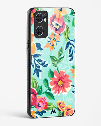 Flower Print on Canvas Glass Case Phone Cover (Oppo)