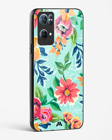 Flower Print on Canvas Glass Case Phone Cover (Oppo)