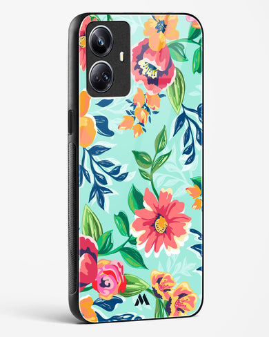 Flower Print on Canvas Glass Case Phone Cover-(Realme)