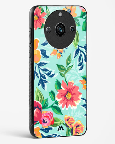 Flower Print on Canvas Glass Case Phone Cover-(Realme)