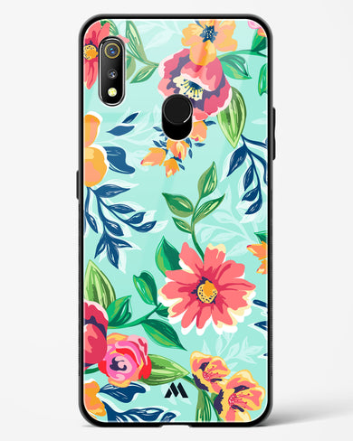 Flower Print on Canvas Glass Case Phone Cover-(Realme)