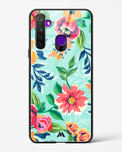 Flower Print on Canvas Glass Case Phone Cover-(Realme)