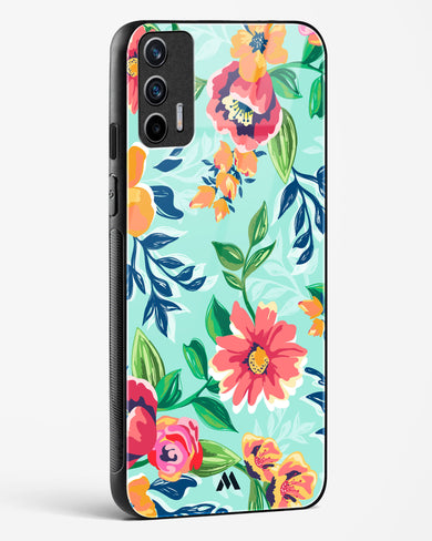 Flower Print on Canvas Glass Case Phone Cover-(Realme)