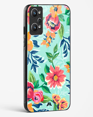 Flower Print on Canvas Glass Case Phone Cover-(Realme)