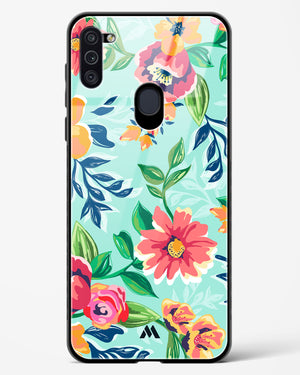 Flower Print on Canvas Glass Case Phone Cover-(Samsung)