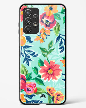 Flower Print on Canvas Glass Case Phone Cover-(Samsung)