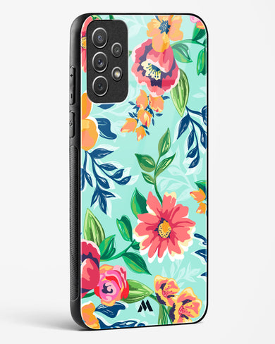 Flower Print on Canvas Glass Case Phone Cover (Samsung)