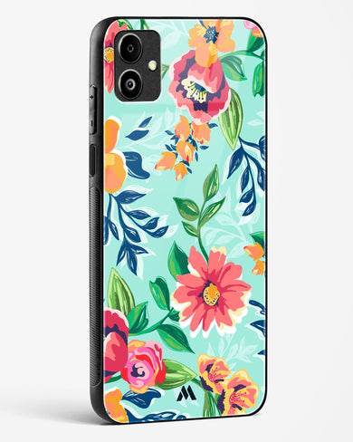 Flower Print on Canvas Glass Case Phone Cover-(Samsung)