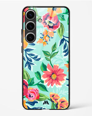 Flower Print on Canvas Glass Case Phone Cover-(Samsung)