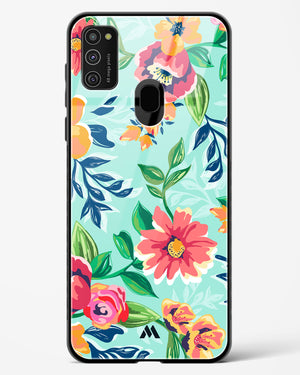 Flower Print on Canvas Glass Case Phone Cover-(Samsung)