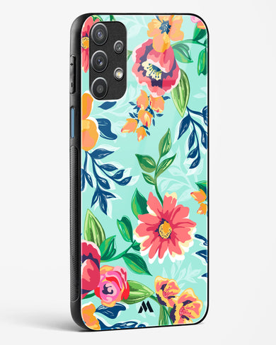 Flower Print on Canvas Glass Case Phone Cover-(Samsung)