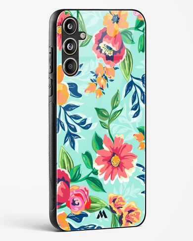 Flower Print on Canvas Glass Case Phone Cover (Samsung)
