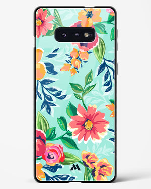 Flower Print on Canvas Glass Case Phone Cover-(Samsung)