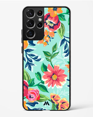 Flower Print on Canvas Glass Case Phone Cover (Samsung)