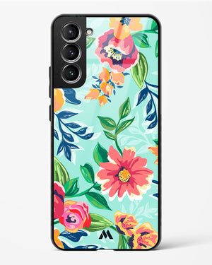 Flower Print on Canvas Glass Case Phone Cover-(Samsung)