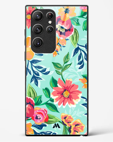 Flower Print on Canvas Glass Case Phone Cover (Samsung)
