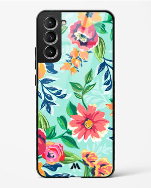 Flower Print on Canvas Glass Case Phone Cover-(Samsung)