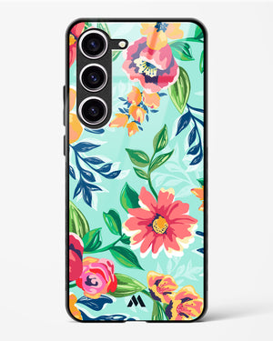 Flower Print on Canvas Glass Case Phone Cover-(Samsung)