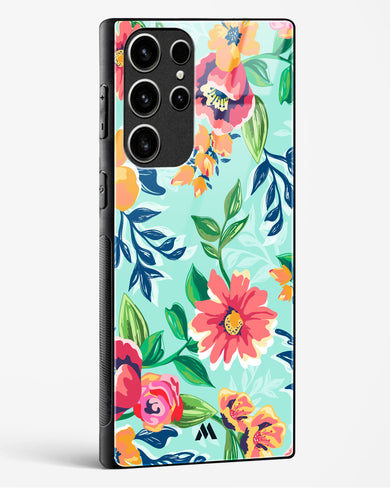 Flower Print on Canvas Glass Case Phone Cover (Samsung)