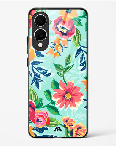 Flower Print on Canvas Glass Case Phone Cover (Samsung)