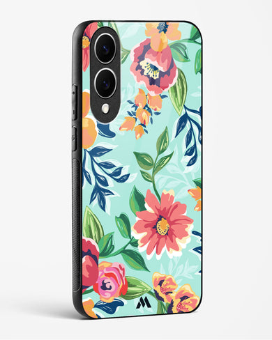 Flower Print on Canvas Glass Case Phone Cover (Samsung)