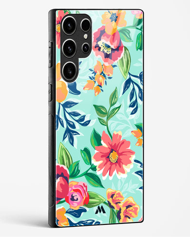 Flower Print on Canvas Glass Case Phone Cover (Samsung)