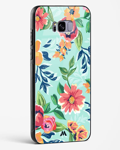 Flower Print on Canvas Glass Case Phone Cover (Samsung)