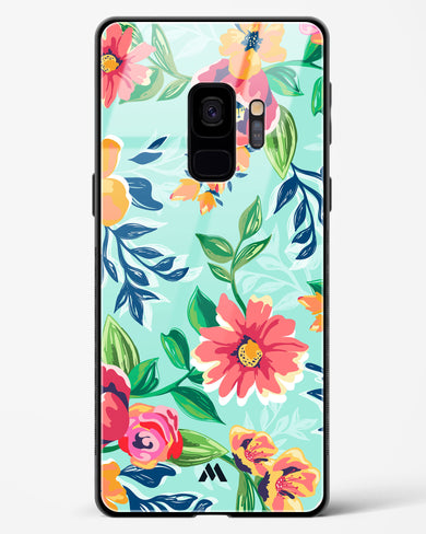 Flower Print on Canvas Glass Case Phone Cover-(Samsung)