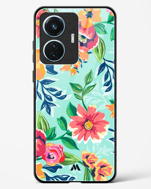 Flower Print on Canvas Glass Case Phone Cover (Vivo)