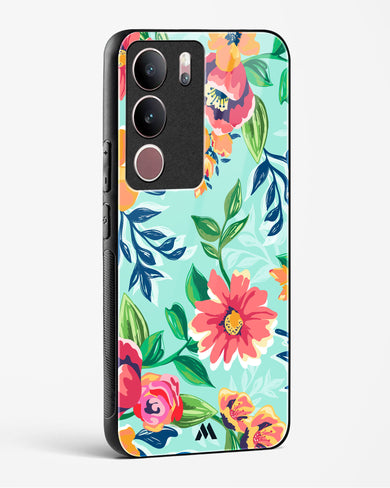 Flower Print on Canvas Glass Case Phone Cover (Vivo)
