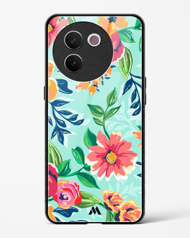Flower Print on Canvas Glass Case Phone Cover (Vivo)