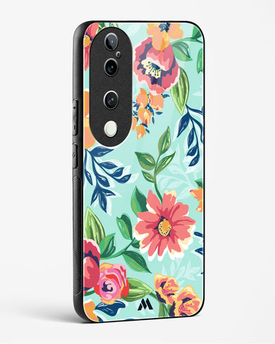 Flower Print on Canvas Glass Case Phone Cover (Vivo)