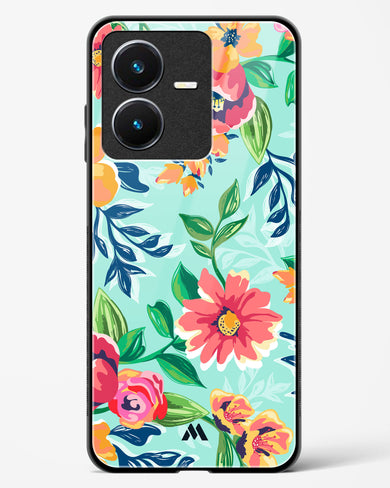 Flower Print on Canvas Glass Case Phone Cover-(Vivo)