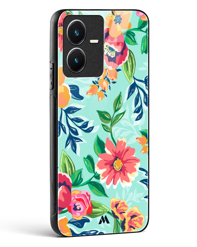 Flower Print on Canvas Glass Case Phone Cover-(Vivo)