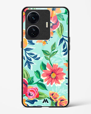 Flower Print on Canvas Glass Case Phone Cover-(Vivo)