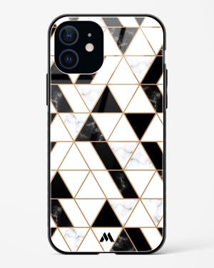 Black on White Patchwork Marble Glass Case Phone Cover (Apple)