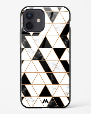 Black on White Patchwork Marble Glass Case Phone Cover-(Apple)