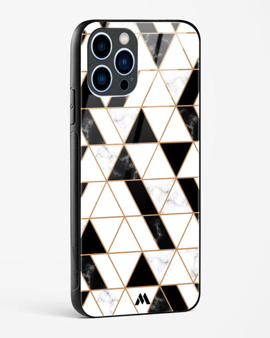 Black on White Patchwork Marble Glass Case Phone Cover (Apple)