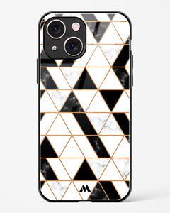 Black on White Patchwork Marble Glass Case Phone Cover (Apple)