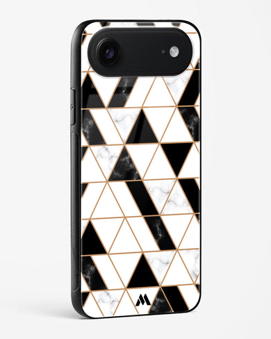 Black on White Patchwork Marble Glass Case Phone Cover (Apple)
