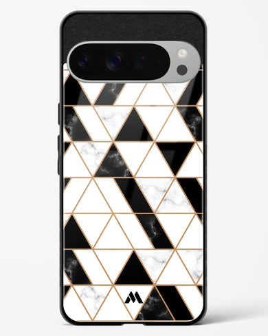 Black on White Patchwork Marble Glass Case Phone Cover (Google)