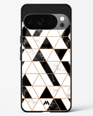 Black on White Patchwork Marble Glass Case Phone Cover (Google)