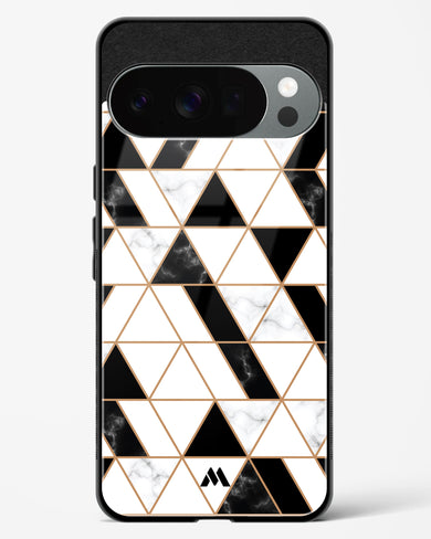 Black on White Patchwork Marble Glass Case Phone Cover (Google)