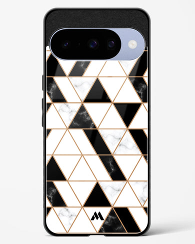 Black on White Patchwork Marble Glass Case Phone Cover (Google)