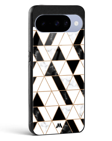 Black on White Patchwork Marble Glass Case Phone Cover (Google)