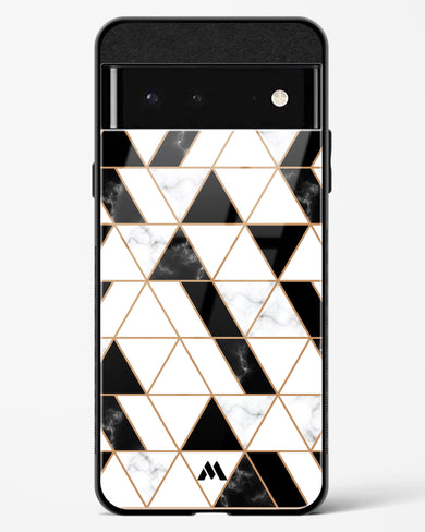 Black on White Patchwork Marble Glass Case Phone Cover (Google)